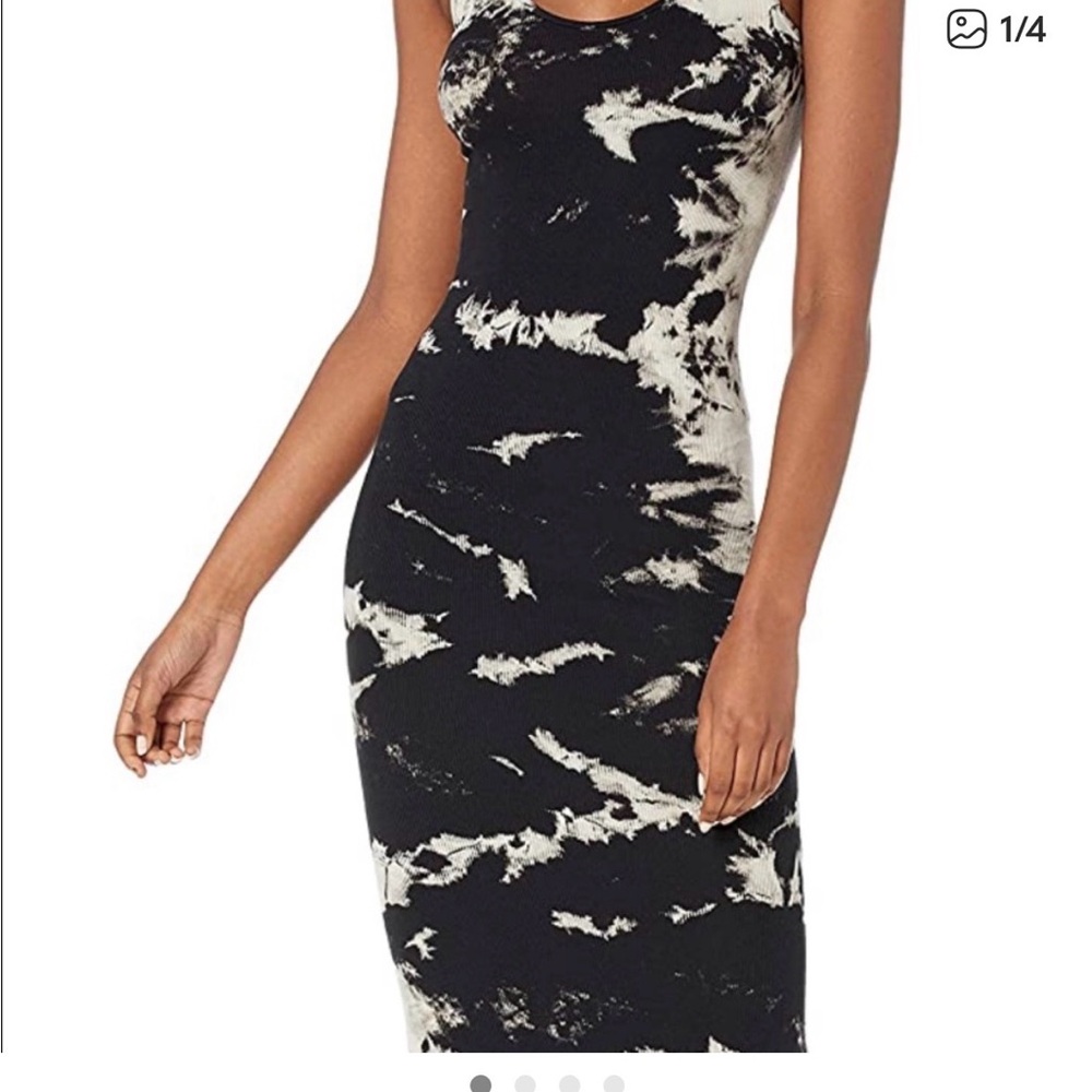 ENZA COSTA Sleeveless Black and White Tie-Dye Bodycon Mini Dress